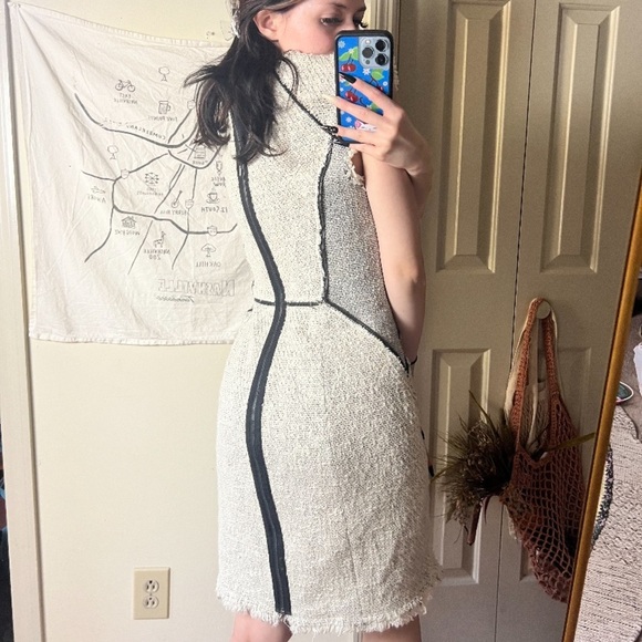 rebecca taylor Zip Tweed Combo Dress in Pece Size Small 8 - Picture 4 of 10